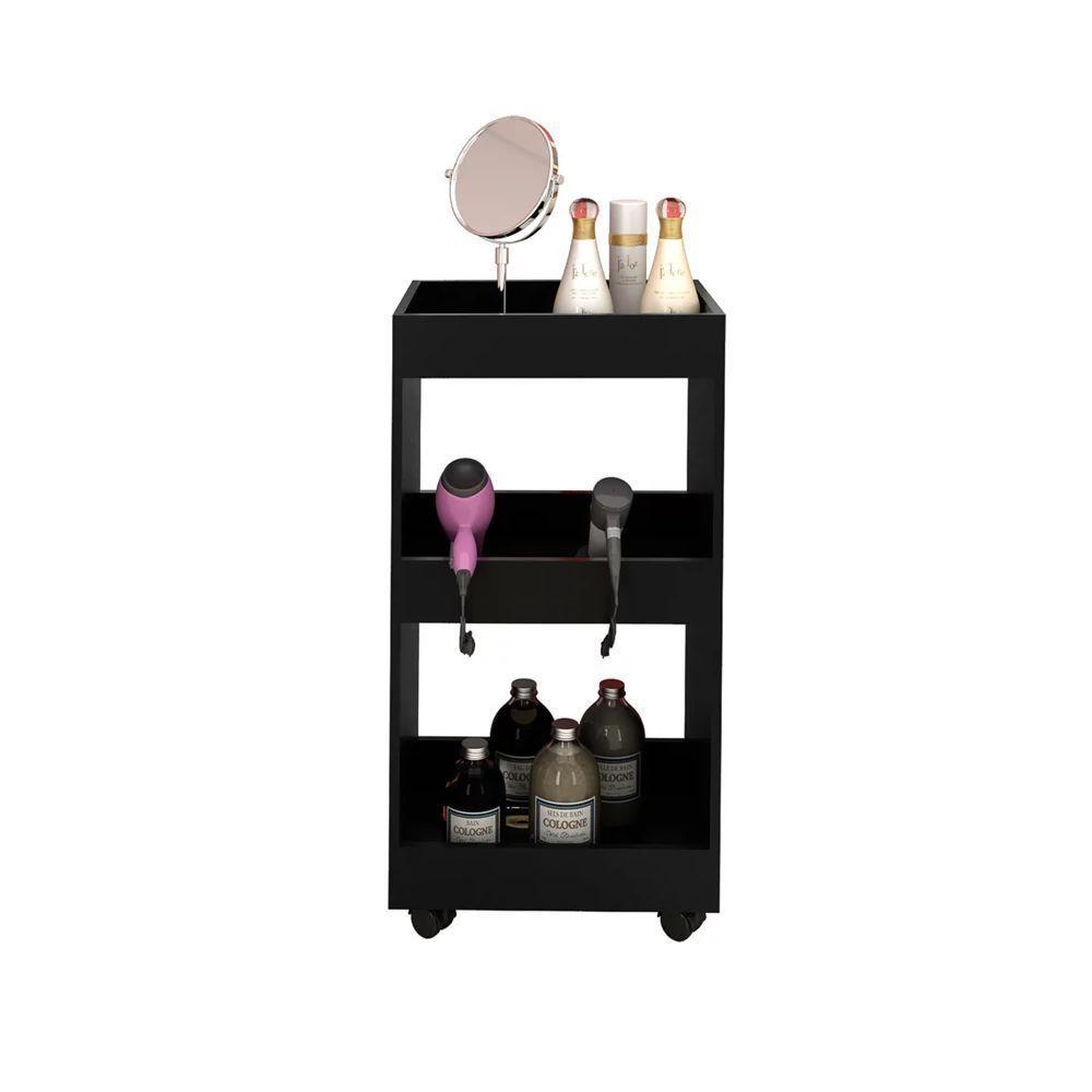 Adega Multiuso Seul 03 Prateleiras Preto Com Rodízios - 3