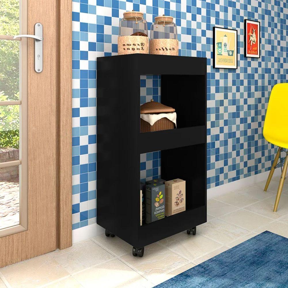 Adega Multiuso Seul 03 Prateleiras Preto Com Rodízios - 5