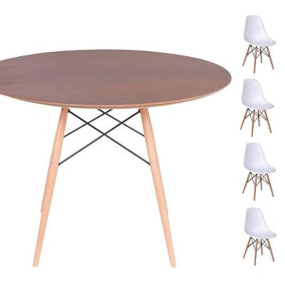 Conjunto Mesa Eames Imbuia 120cm + 4 Cadeiras Branca