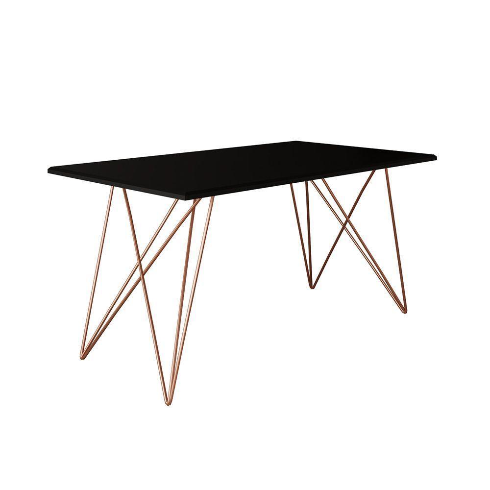 Mesa Jantar Preta Com 4 Cadeiras Cobre E Preta Marrom - 4