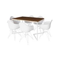 Mesa Industrial Jantar Amêndoa 137X90Cm Base V Com 6 Poltronas Brancas Ferro Branco Amendoa - 7