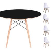 Conjunto Mesa Redonda Preta 120cm + 4 Cadeiras Branca - 1
