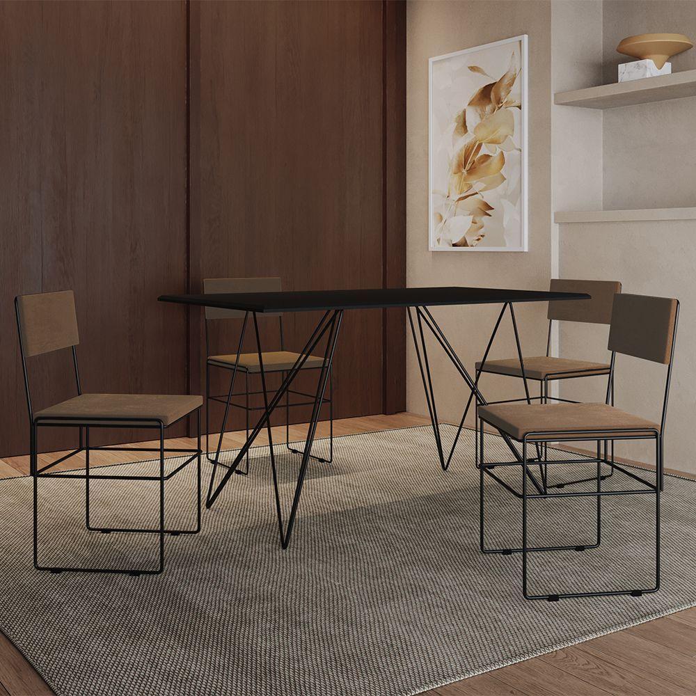 Mesa Jantar Preta Com 4 Cadeiras Marrom E Preta Marrom - 1