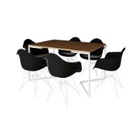 Mesa Industrial Jantar Amêndoa 137X90Cm Base V Com 6 Poltronas Pretas Ferro Branco Amendoa - 16