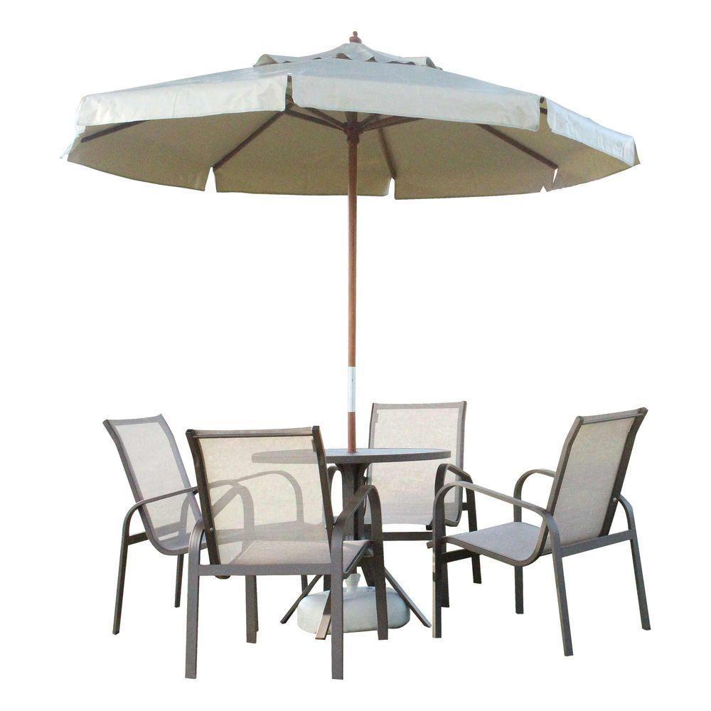 Conj Mesa+4 Cadeiras Em Alumínio+Ombrelone 2m Café Com Leite - 1