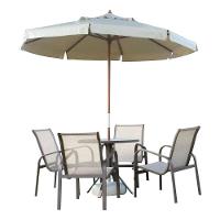 Conj Mesa+4 Cadeiras Em Alumínio+Ombrelone 2m Café Com Leite - 1