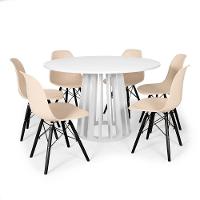 Conjunto Mesa 120cm Branca Com 6 Cadeiras Base Preta - Nude - 1