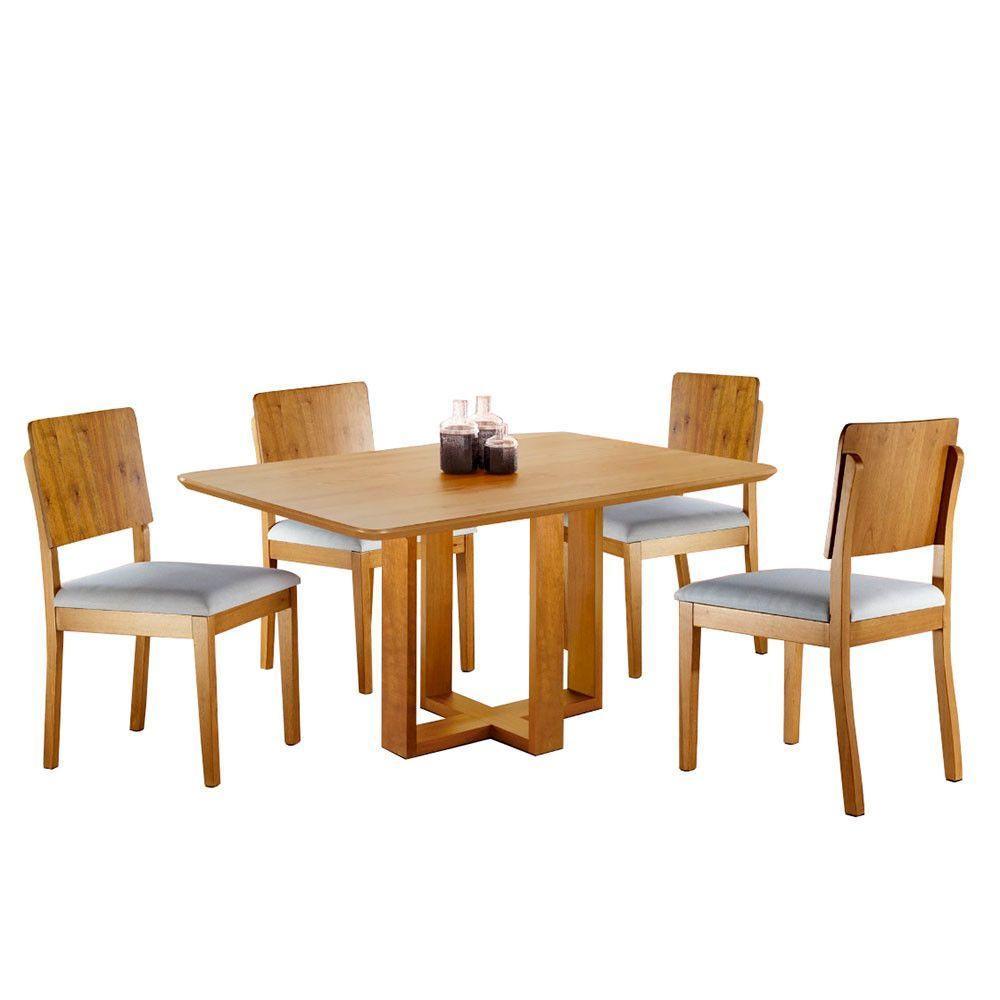 Conjunto Sala De Jantar 4 Lugares Vitoria E Madeira Maciça Amendoa Móveis Mix Amendoa - 1