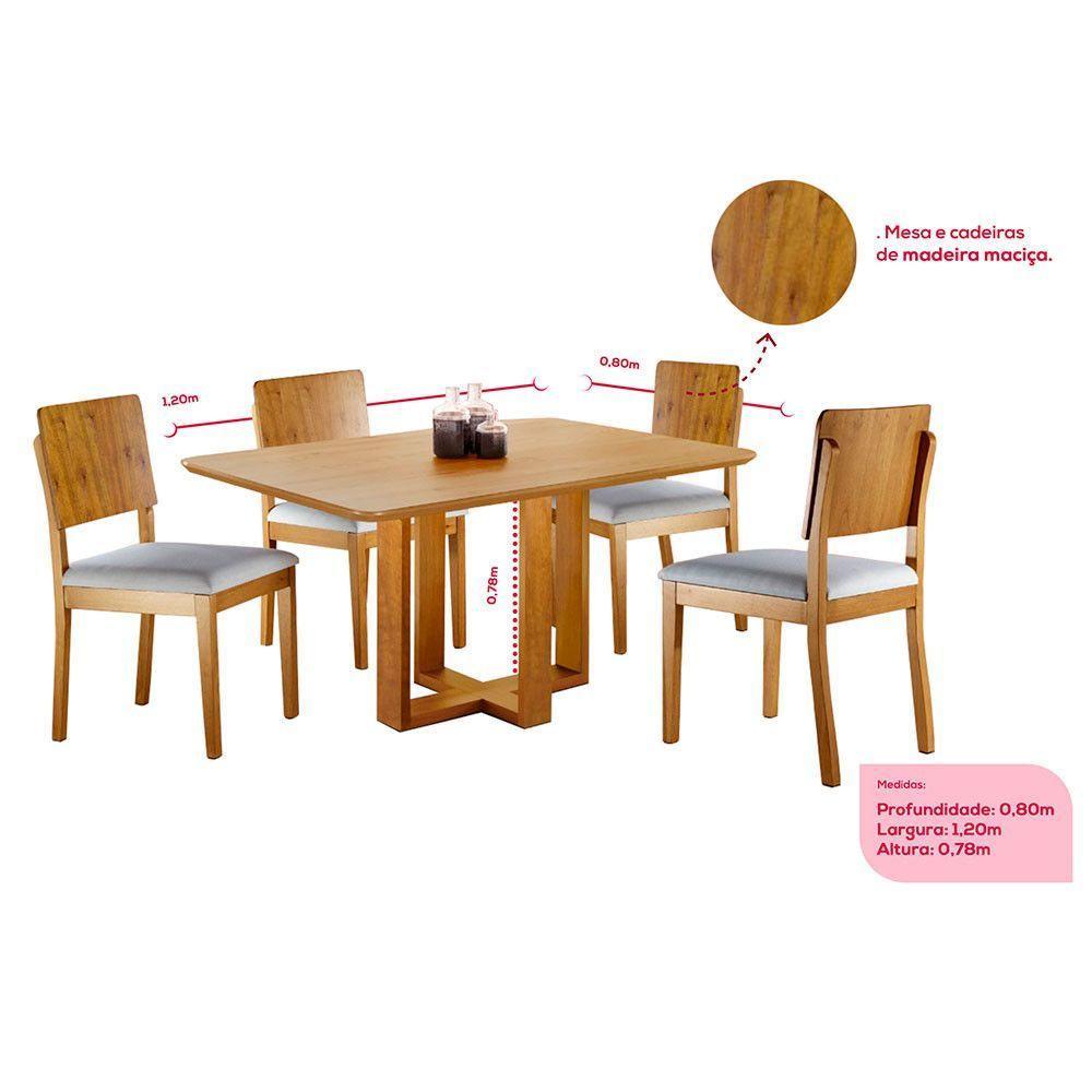 Conjunto Sala De Jantar 4 Lugares Vitoria E Madeira Maciça Amendoa Móveis Mix Amendoa - 4