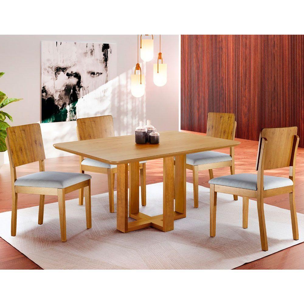 Conjunto Sala De Jantar 4 Lugares Vitoria E Madeira Maciça Amendoa Móveis Mix Amendoa - 5