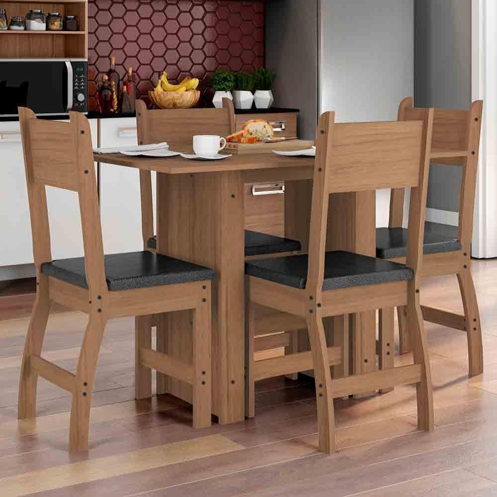 Conjunto Mesa Com 4 Cadeiras Milano Carvalho Com Preto - 1
