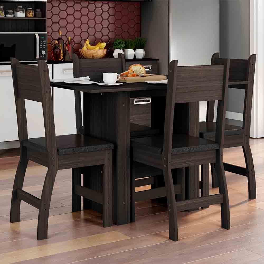Conjunto Mesa Com 4 Cadeiras Milano Amêndoa Com Preto - 1