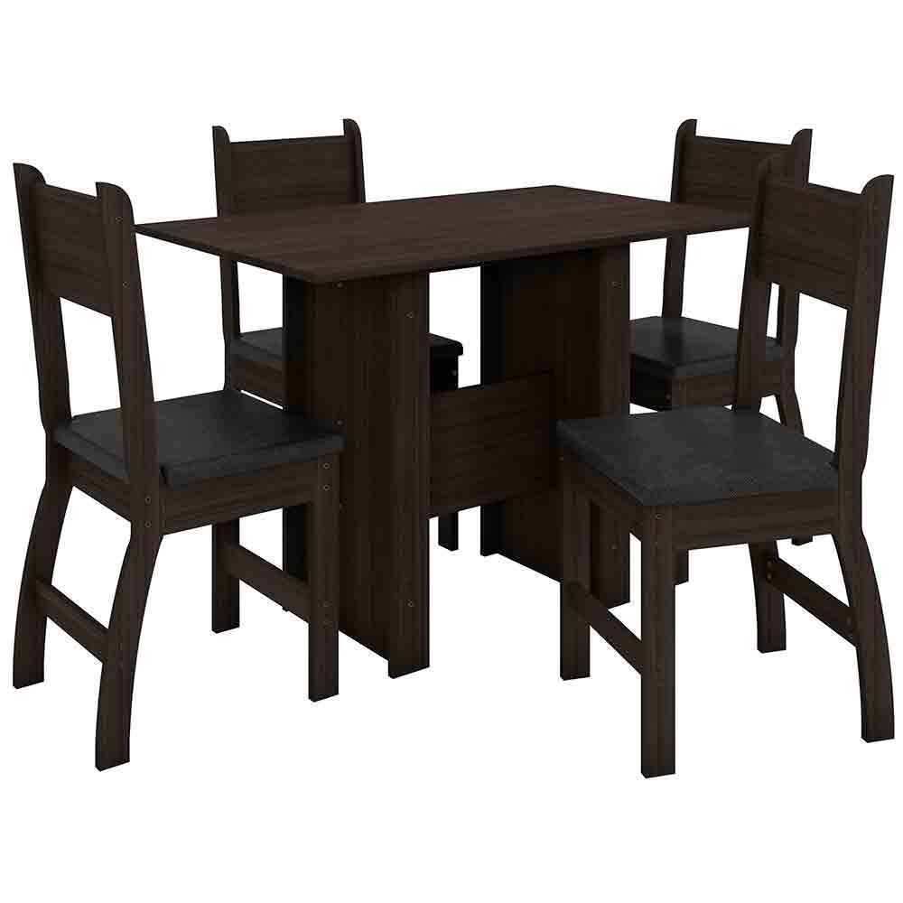 Conjunto Mesa Com 4 Cadeiras Milano Amêndoa Com Preto - 4