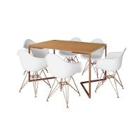 Mesa Industrial Jantar Canela 137X90Cm Base Cobre V Com 6 Poltronas Brancas Base Cobre Cobre - 10