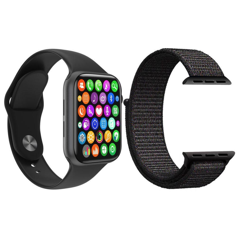Kit 1 Smartwatch W34 S Preto + 1 Pulseira Extra Nylon Preto - 1