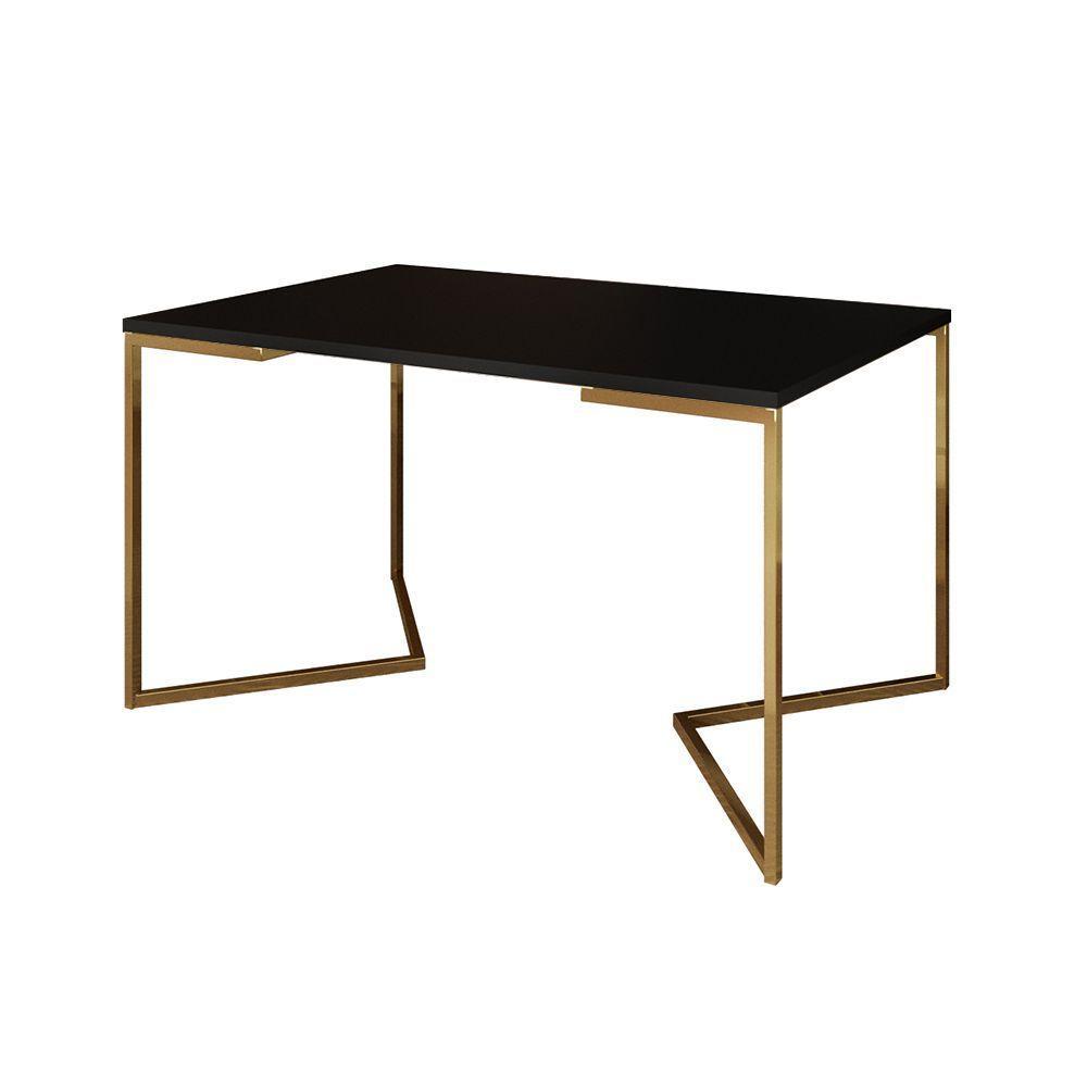 Mesa Jantar Industrial Retangular 137X90Cm Preta Base V Com 6 Cadeiras Pretas Base Dour Cor: Preto - 3