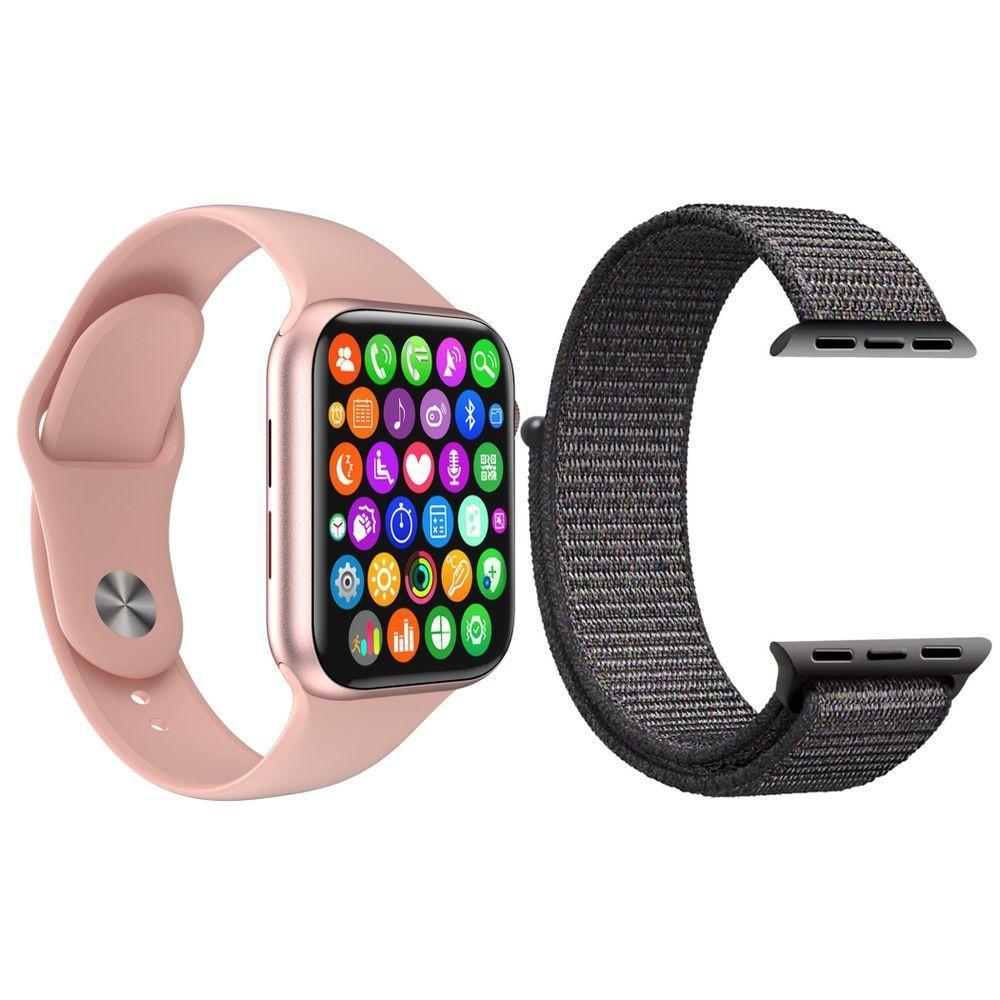 Kit 1 Smartwatch9 Lite Rosa + 1 Pulseira Extra Nylon Cinza - 1