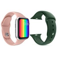 Kit 1 Smartwatch Rosa + 1 Pulseira Silicone Verde Escuro - 1