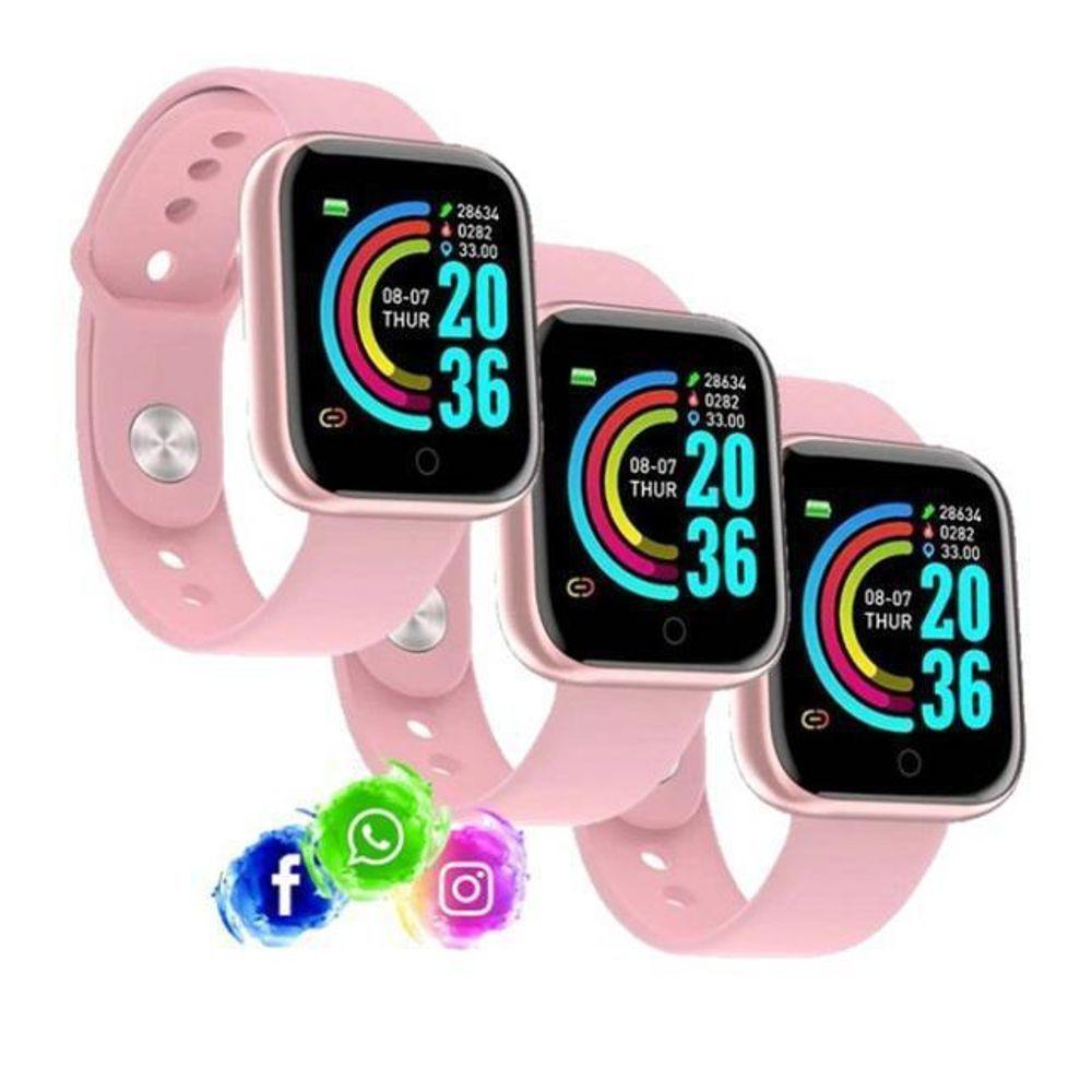 Kit 3 Relogio Inteligente Smartwatch D20 Rosa - 3