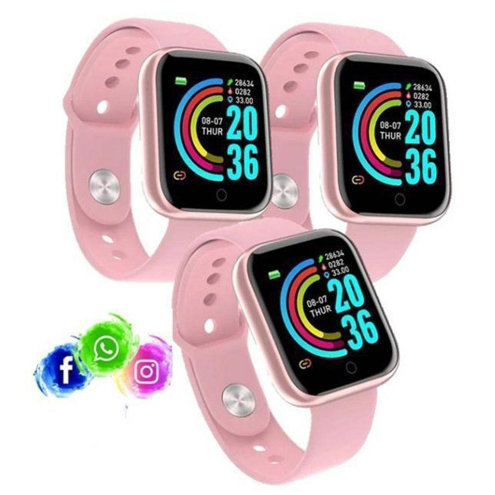 Kit 3 Relogio Inteligente Smartwatch D20 Rosa - 5