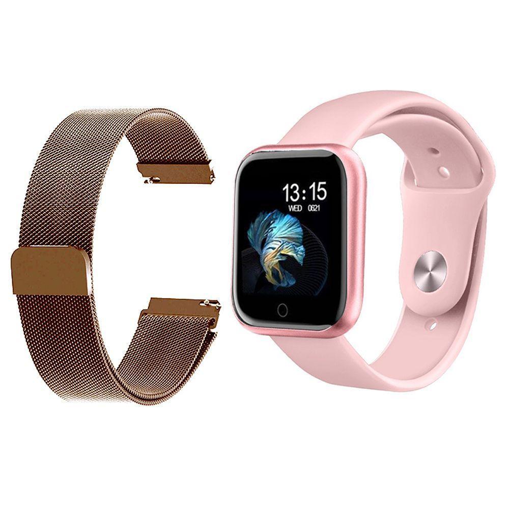 Kit 1 Smartwatch P70 Rosa + 1 Pulseira Rose Gold - 1