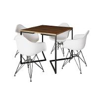 Mesa Industrial Jantar Quadrada Amêndoa 90Cm Base V Com 4 Poltronas Brancas Ferro Preto Amendoa - 6