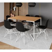 Mesa Industrial Jantar Retangular 137X90Cm Canela Base V Com 6 Cadeiras Pretas Ferro Br Canela - 1