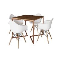 Mesa Industrial Jantar Amêndoa Quadrada 90Cm Base Cobre V Com 4 Poltronas Brancas Madei Amendoa - 6