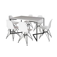 Mesa Industrial Jantar Retangular 137X90Cm Branca Base V Com 6 Cadeiras Brancas Ferro P Branco - 11