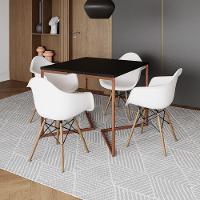 Mesa Industrial Jantar Preta Quadrada 90Cm Base Cobre V Com 4 Poltronas Brancas Madeira Preto - 1