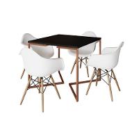 Mesa Industrial Jantar Preta Quadrada 90Cm Base Cobre V Com 4 Poltronas Brancas Madeira Preto - 6