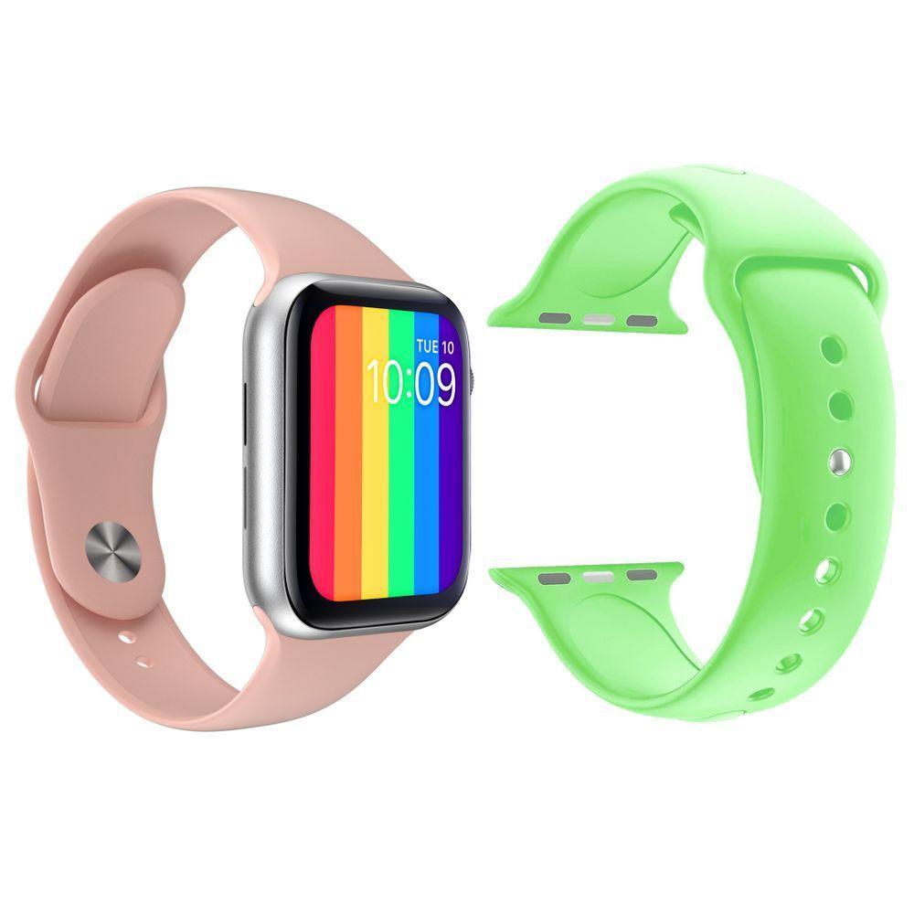 Kit 1 Smartwatch Rosa + 1 Pulseira Silicone Verde Claro - 1