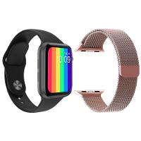 Kit 1 Smartwatch Preto + 1 Pulseira Extra Rosa - 1