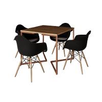 Mesa Industrial Jantar Amêndoa Quadrada 90Cm Base Cobre V Com 4 Poltronas Pretas Madeir Amendoa - 6