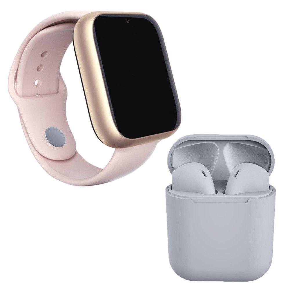 Kit 1 Smartwatch Z6 Rosa + 1 Fone Bluetooth I19 Cinza - 1