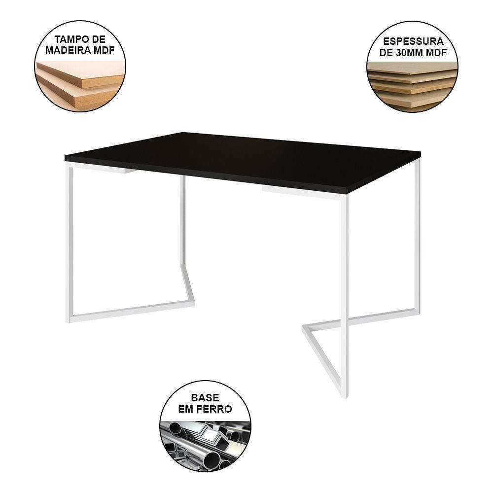 Mesa Industrial Jantar Retangular 137X90Cm Preta Base V Com 6 Cadeiras Pretas Ferro Bra Preto - 5
