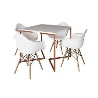 Mesa Industrial Jantar Branca Quadrada 90Cm Base Cobre V Com 4 Poltronas Brancas Madeir Branco - 6