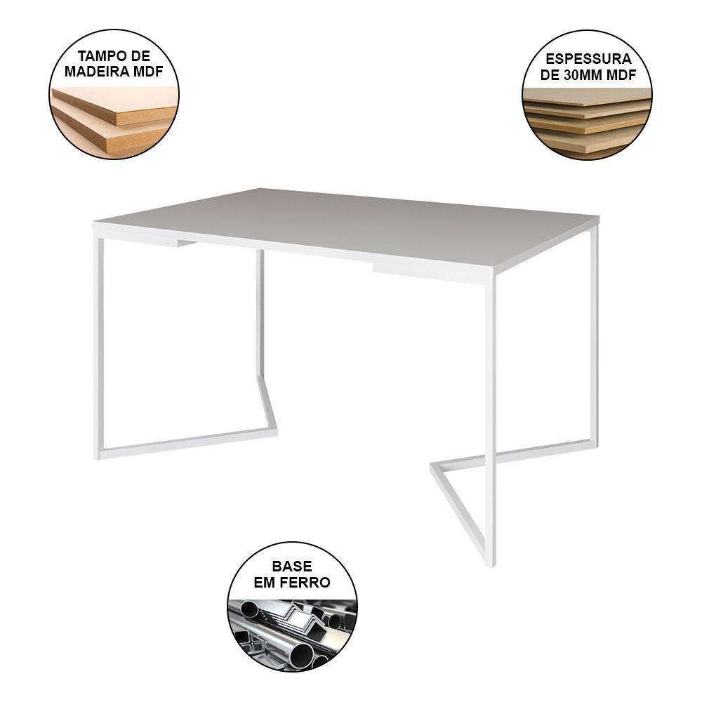 Mesa Industrial Jantar Retangular 137X90Cm Branca Base V Com 6 Cadeiras Pretas Ferro Br Branco - 5
