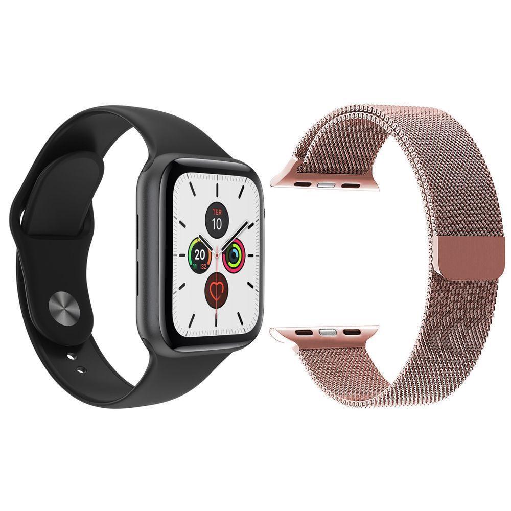 Kit 1 Smartwatch T500 Iwo Max Preto + 1 Pulseira Extra Rosa - 1