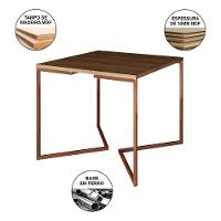 Mesa Industrial Jantar Quadrada Amêndoa 90X90Cm Base Cobre V Com 4 Cadeiras Brancas Mad Amendoa - 9