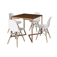 Mesa Industrial Jantar Quadrada Amêndoa 90X90Cm Base Cobre V Com 4 Cadeiras Brancas Mad Amendoa - 10