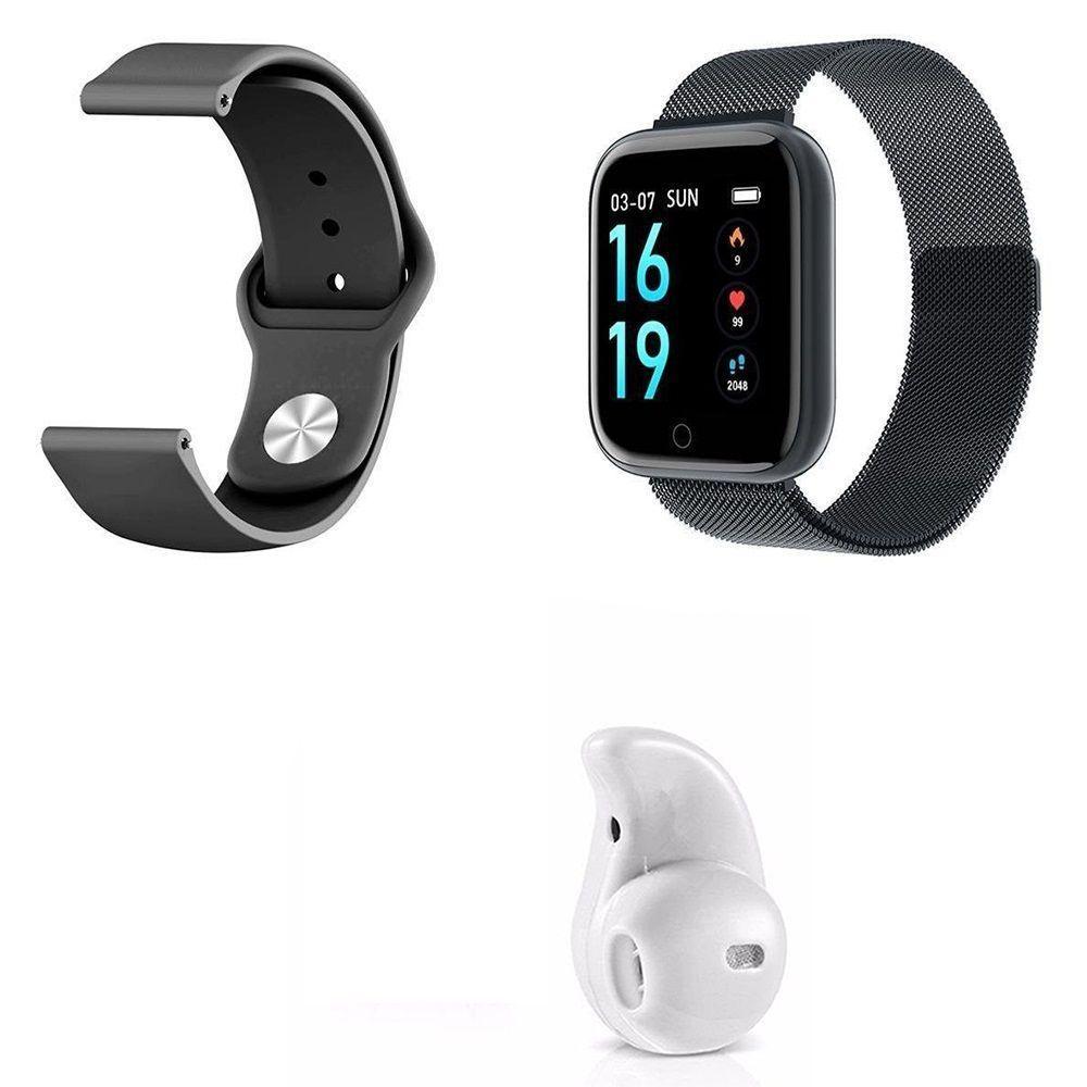 Kit 1 Smartwatch Preto + 1 Pulseira + 1 Mini Fone Branco - 1