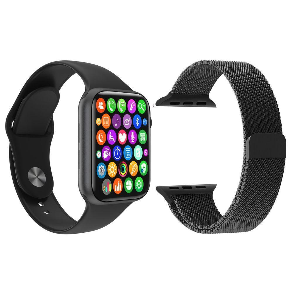 Kit 1 Smartwatch Iwo9 Lite Preto + 1 Pulseira Extra Preta - 1