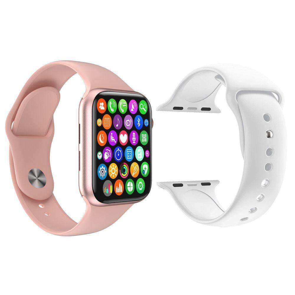 Kit 1 Smartwatch Rosa + 1 Pulseira Extra Silicone Branco - 1
