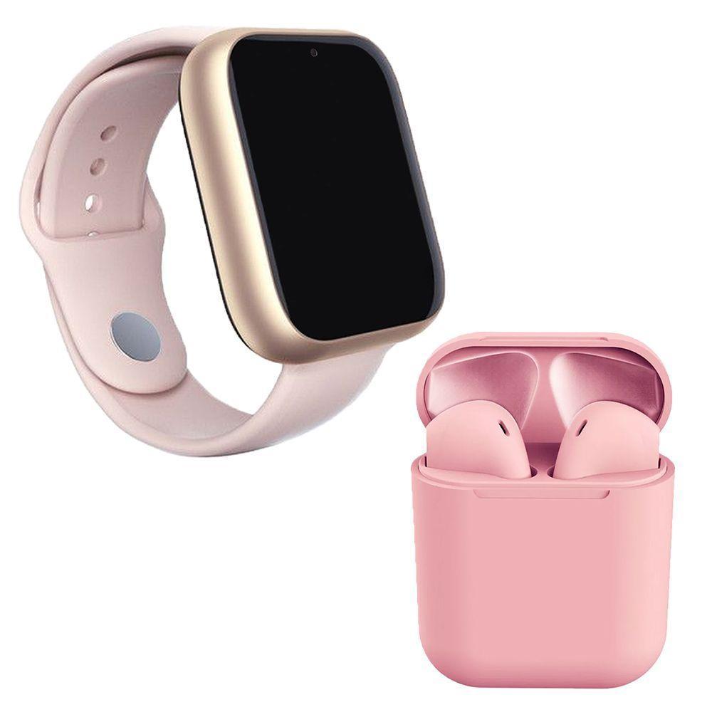 Kit 1 Smartwatch A1 Pro Plus Rosa + 1 Fone Bluetooth 12 Rosa - 1