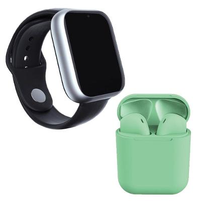 Kit 1 Relógio Smartwatch Z6 Prata + 1 Fone Inpods 12 Verde