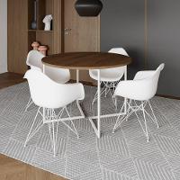 Mesa Industrial Jantar Redonda Amêndoa 110Cm Base V Com 4 Poltronas Daw Brancas Ferro B Amendoa