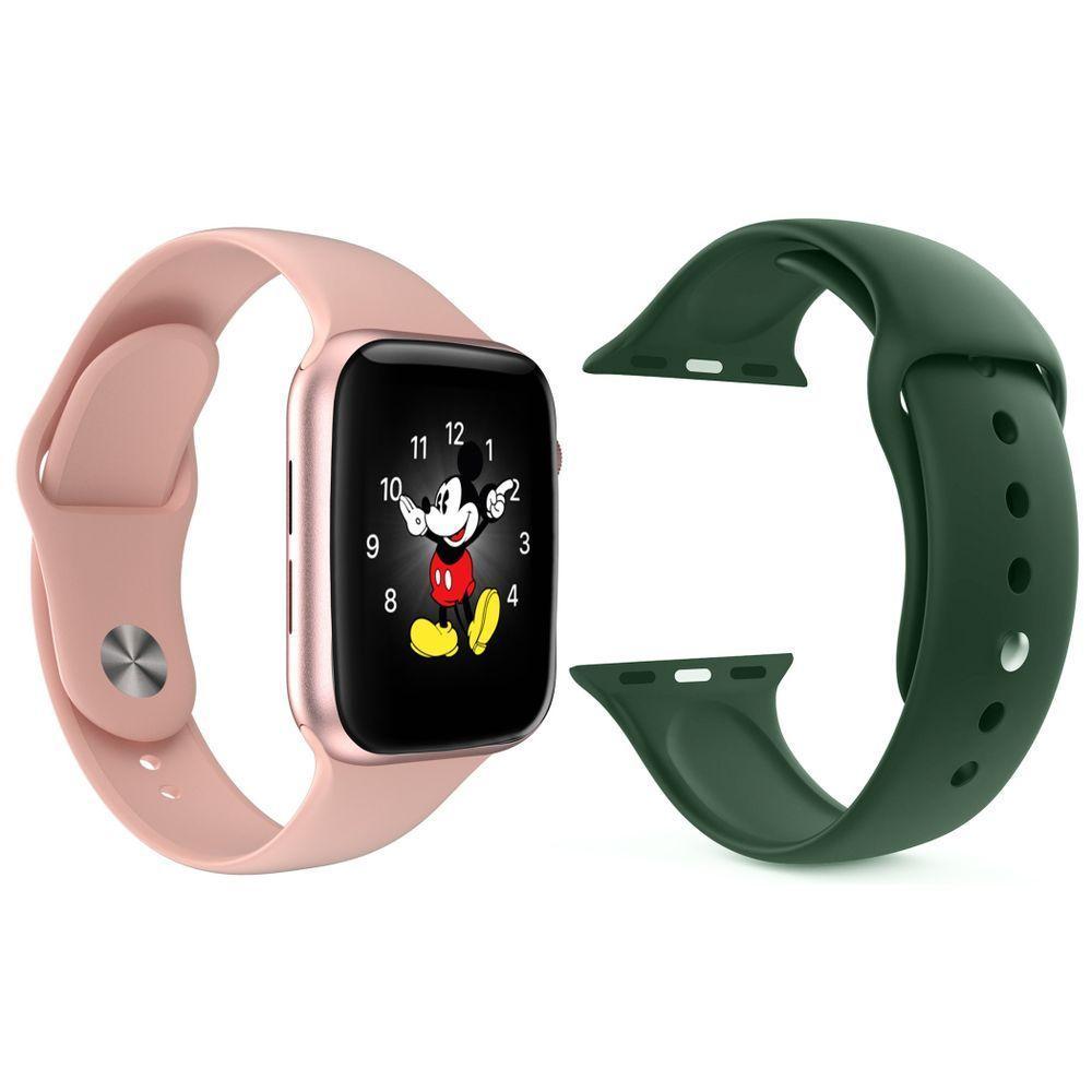 Kit 1 Relógio Smartwatch Ld5 Rosa + 1 Pulseira Verde Escuro - 1