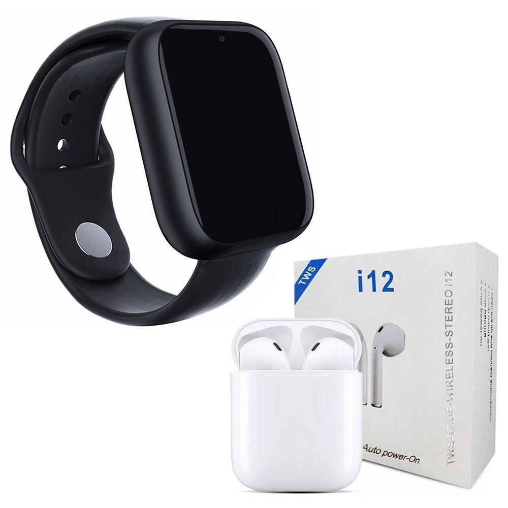 Kit 1 Relógio Smartwatch Preto + 1 Fone I12 Tws 42mm - 1