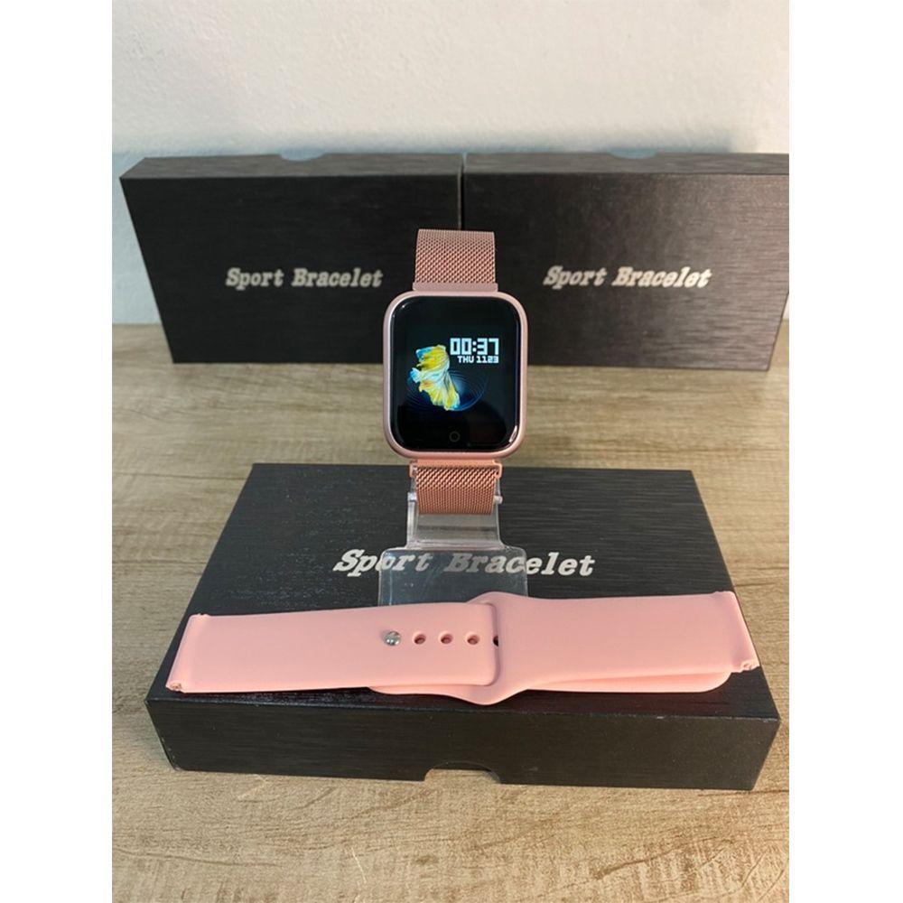 Kit Relógio Smartwatch Rose + 2 Pulseiras + Fone Bluetooth - 1